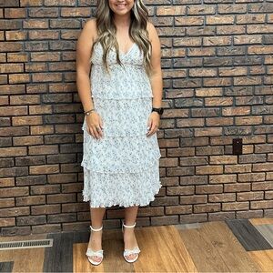 Lulu's White and Blue Floral Maxi Dress